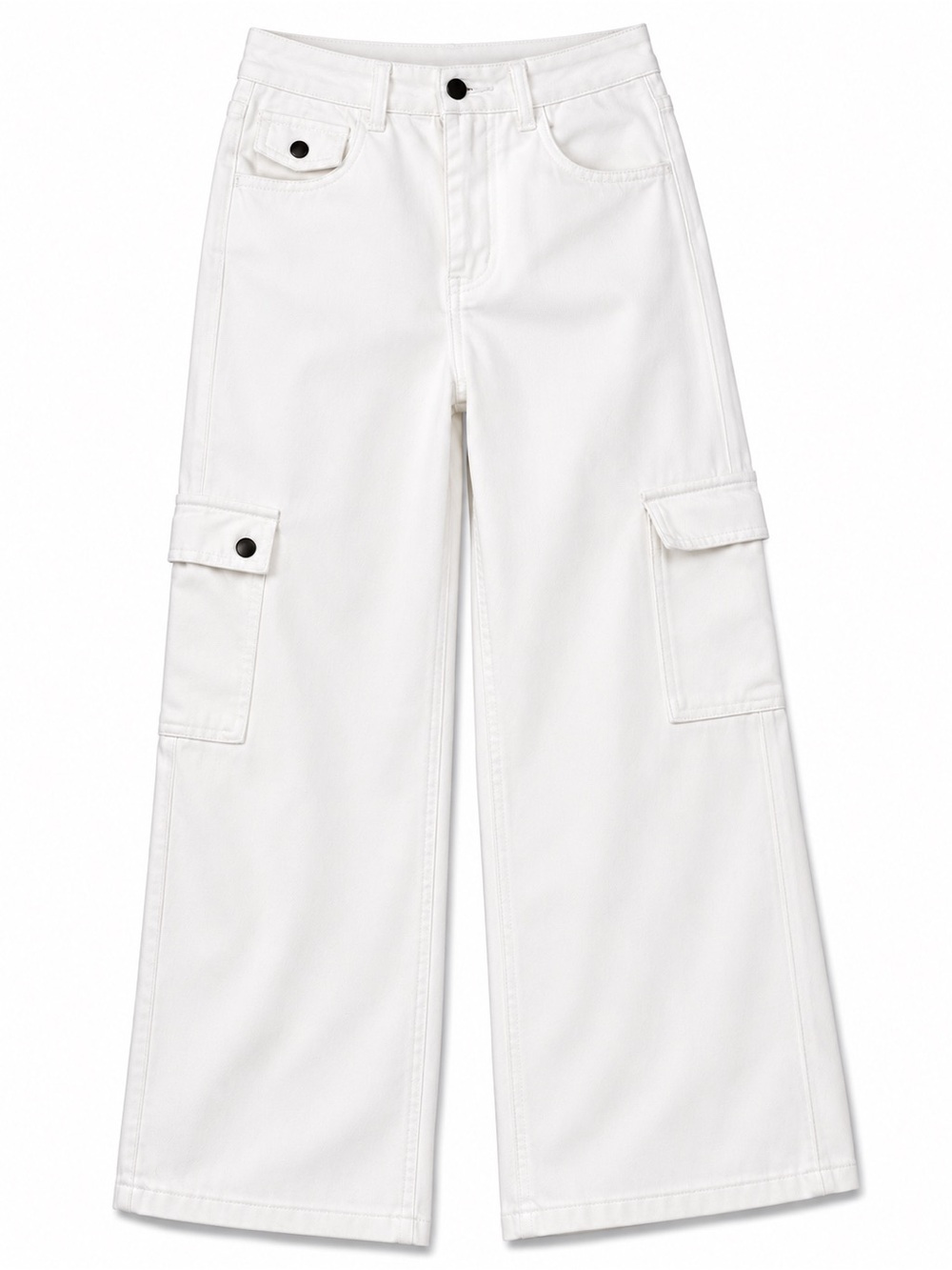 Women’s White Wide Leg Cargo Jeans with Utility Pockets